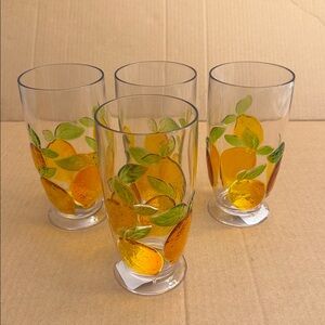 Set Of 4 Lemon/Citrus Design Tumblers - Acrylic - Drinkware - 7"H